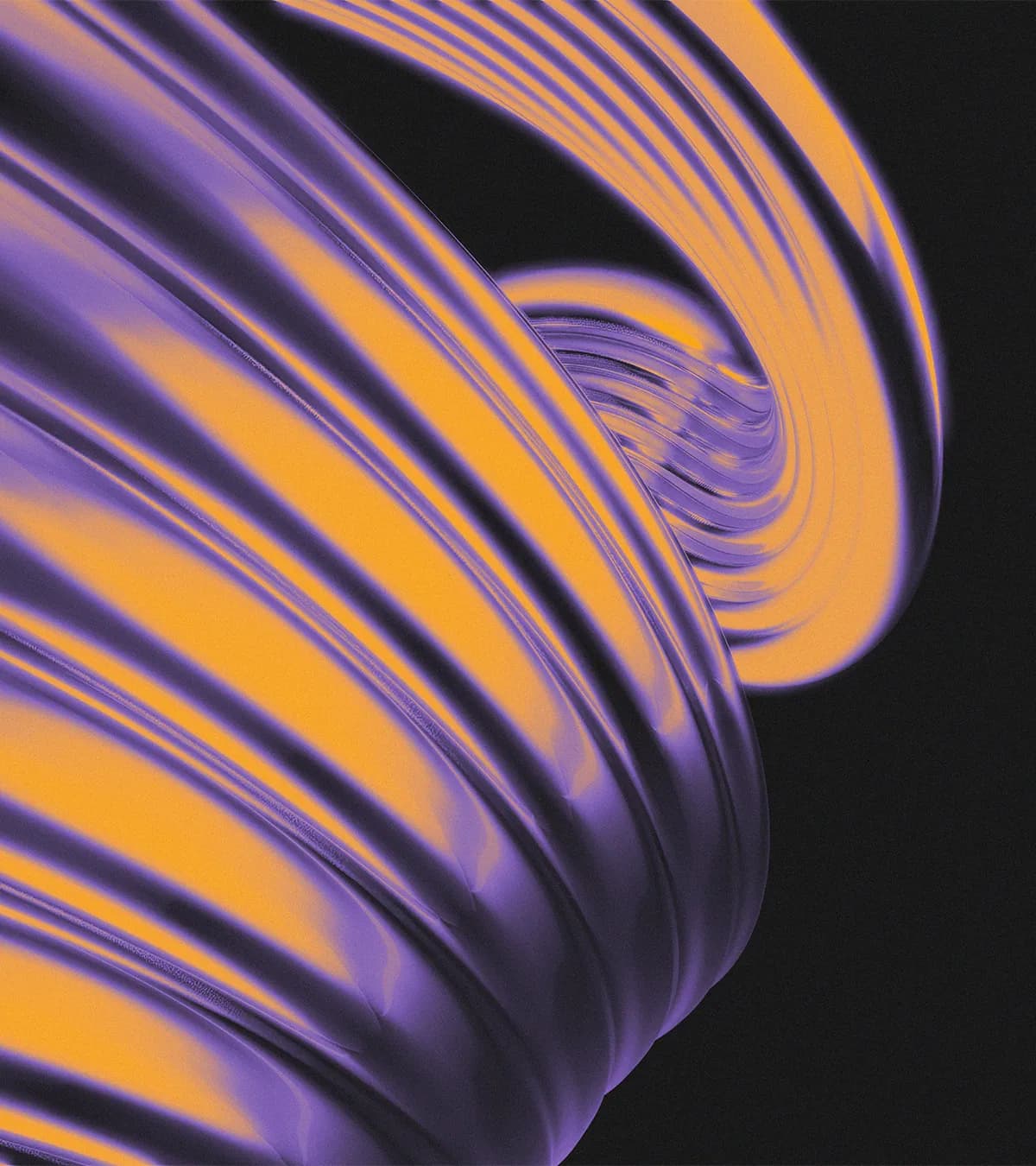 Abstract 3D spiral in violet and orange on black, symbolising brand strategy and corporate design at the branding agency OSTWERK